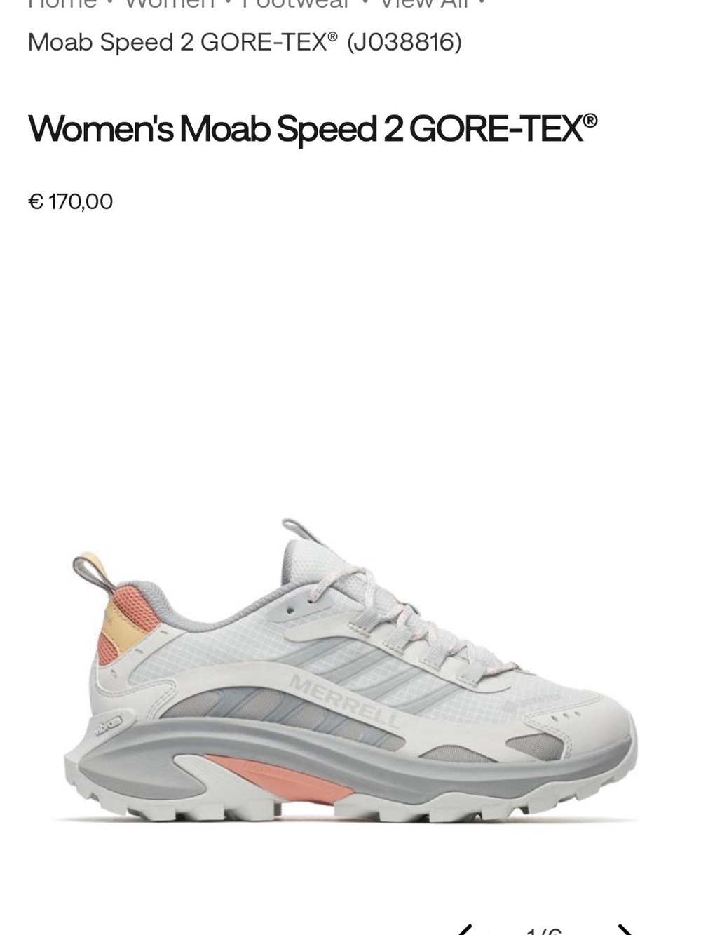 Merrell Women's Trail Runner in White with Peach Accents